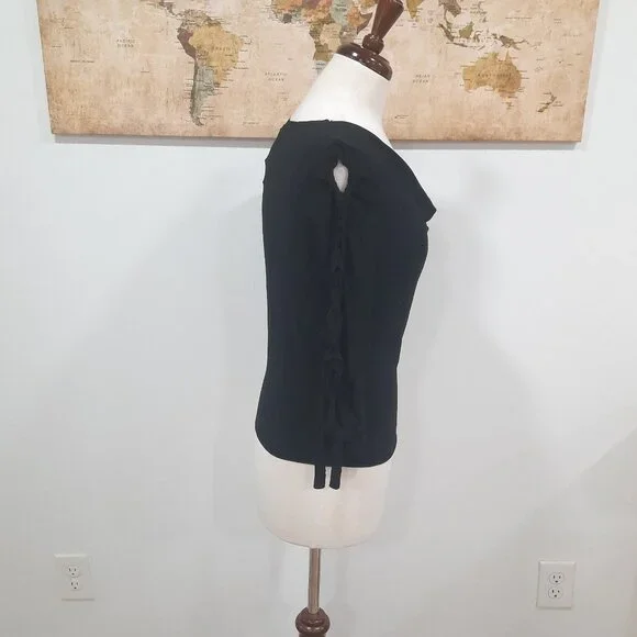 Vtg Y2K black stretch cowl neck top w/ braided arm - Kiwi brand - Picture 2 of 11